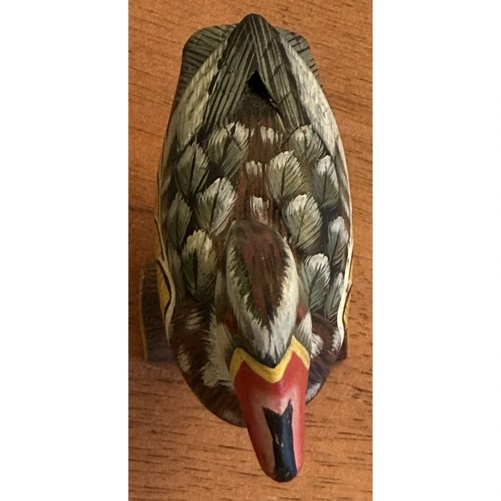 VINTAGE HAND Carved & PAINTED Wooden WOOD DUCK ON LOG 4